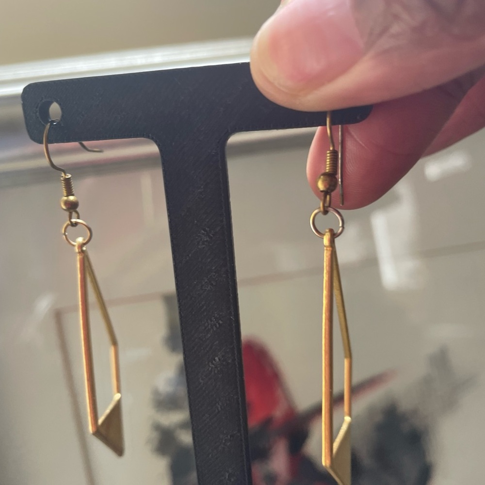 Handcrafted Geometric Gold Tone Dangle Earrings- NWOT - Picture 4 of 5